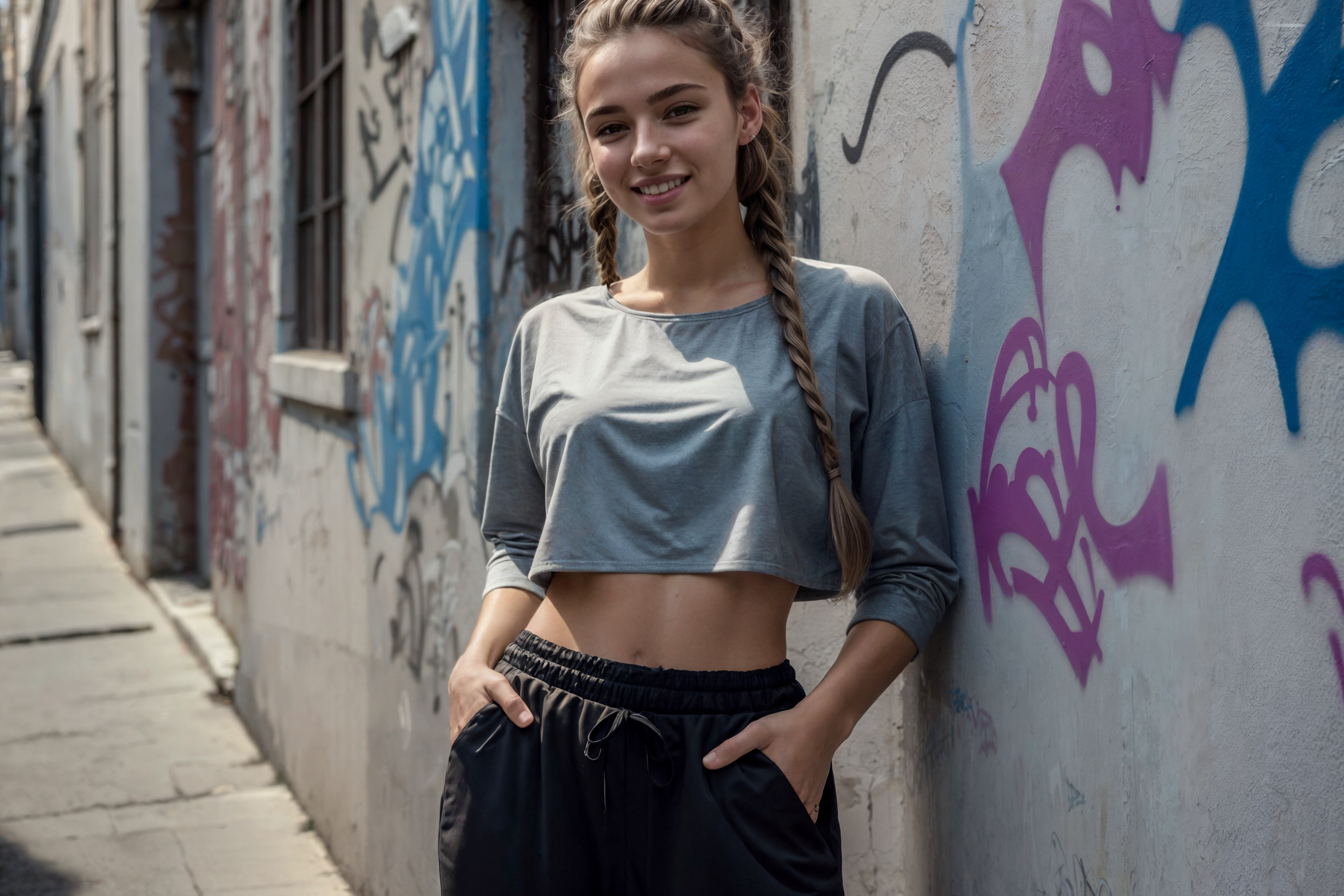 02043-3225496851.0-masterpiece, best quality, gorgeous cute Austrian girl, smiling, (crop top), Steel gray hair loose braided hair, comics printed.png