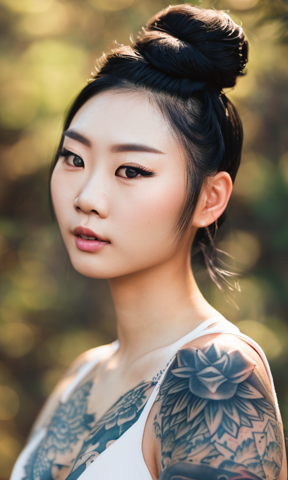 00002-1681862054-close up of asian woman, tattoos, centered, (messy bun), blue eyes, pale skin, behind trees, (high detailed skin_1.2), film grai.jpg