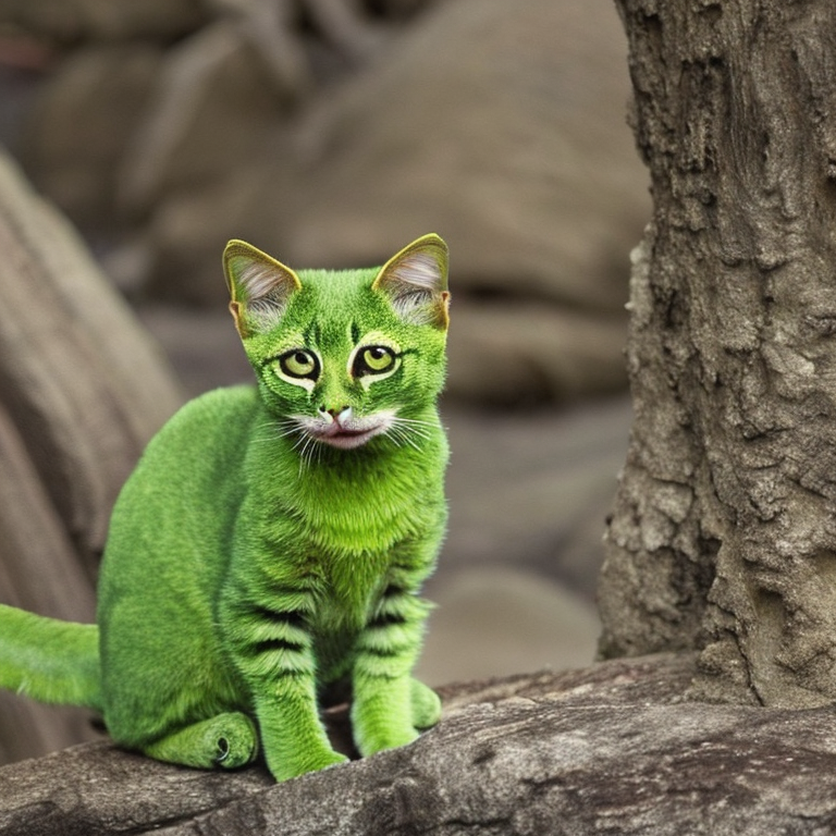 a wild cute green cat