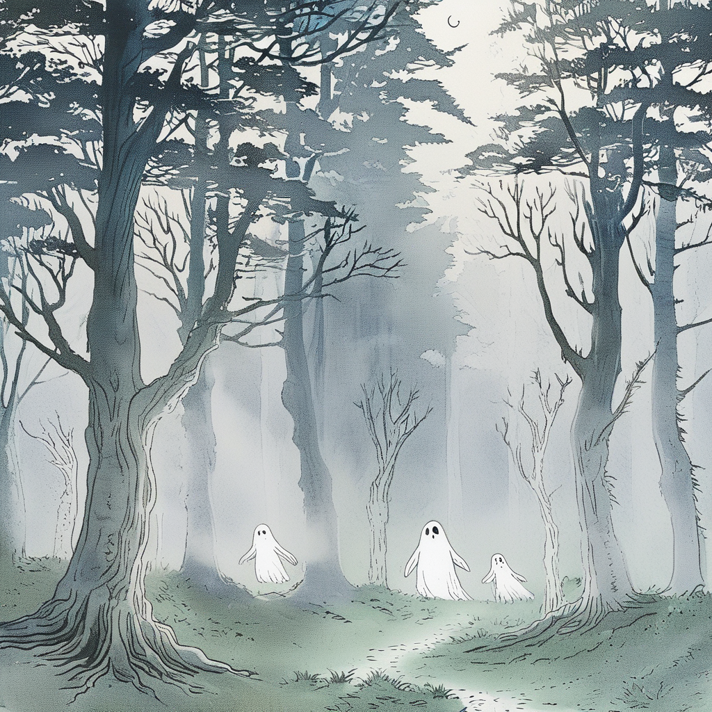 Araminta K Illustrated_asset_2isKwQJDdGDHetARk4AwVVET_A haunted forest shrouded in mist, where whimsical creatures come alive after nightfall_inference-txt2img_2_1717853794.png