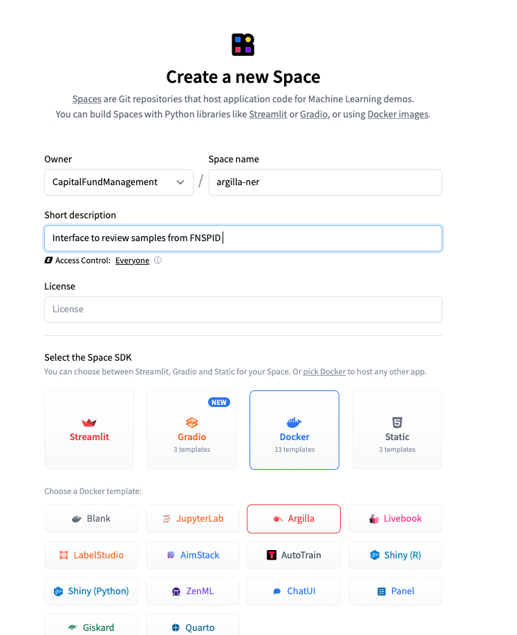 Create Argilla Space