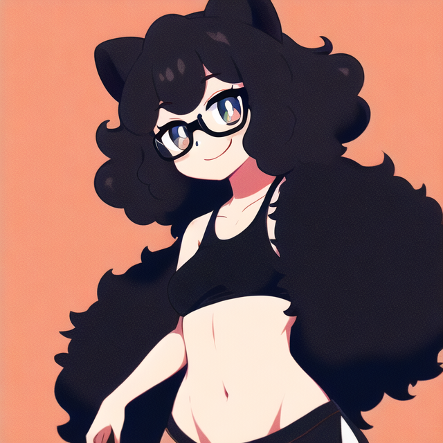 woman with the head of a black poodle, curly black body fur, curly black hair, t s-3425010642.png