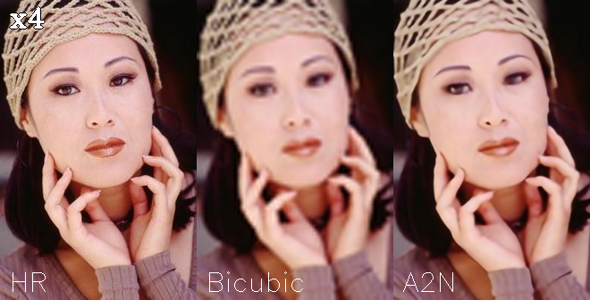 Comparing Bicubic upscaling against the models x2 upscaling on Set5 Image 4