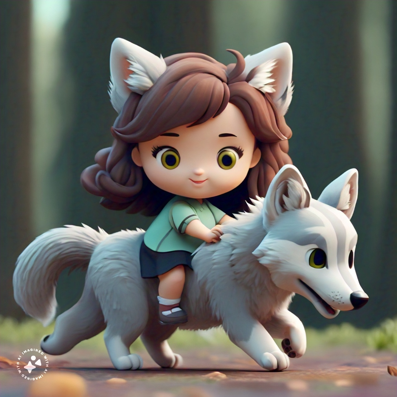 girl riding wolf, cute, cartoon, blender.jpg