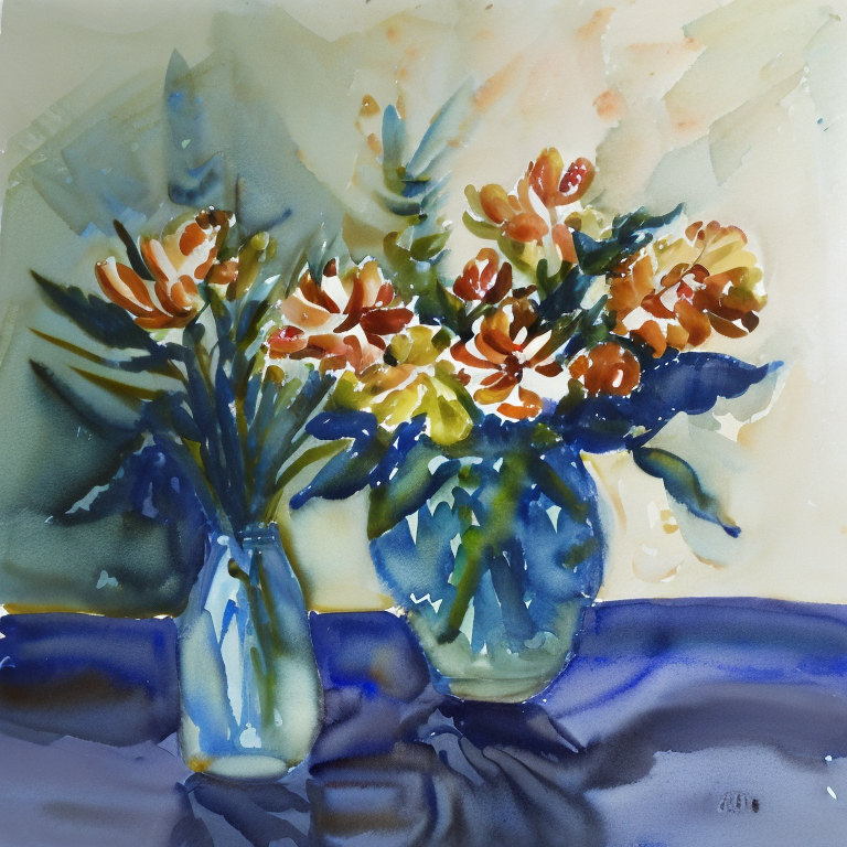 05009-4101942155-impressionism, watercolor painting, flowers on the table, dramatic lighting.png